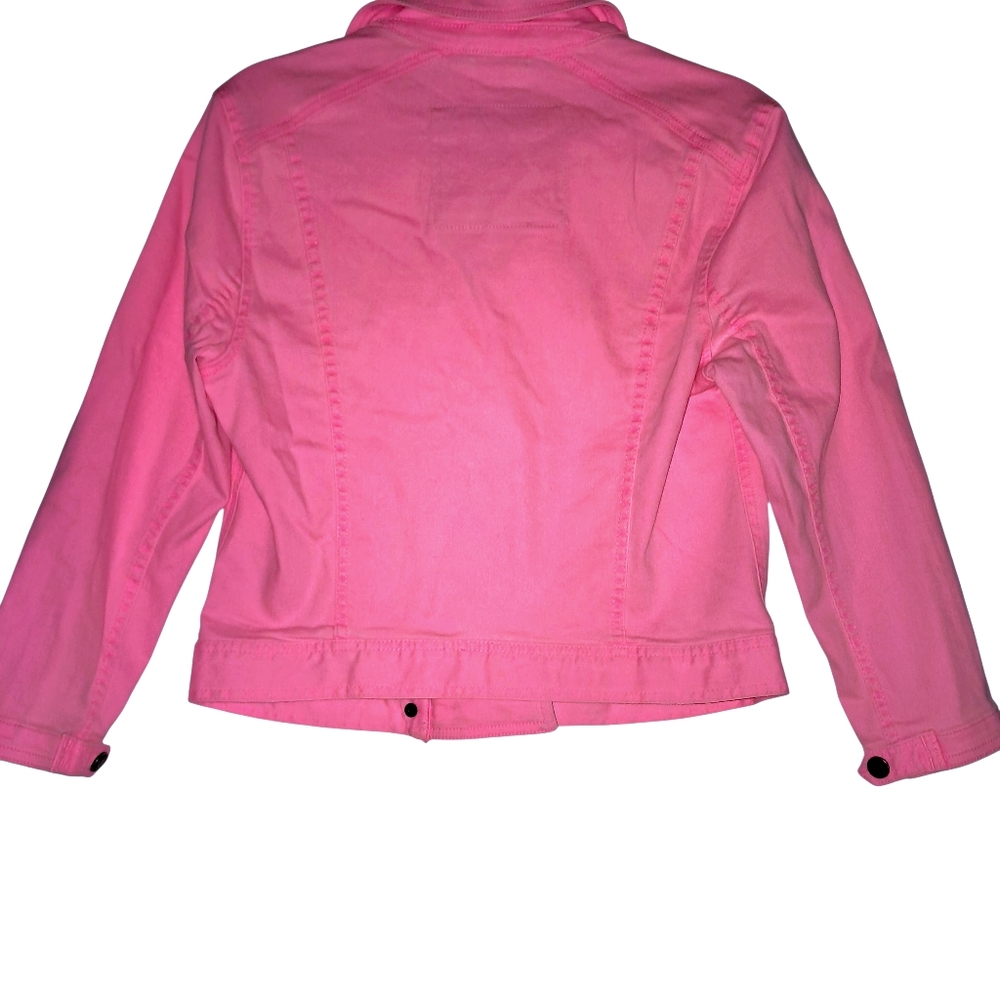 Abercrombie & Fitch Womens Pink Denim Moto Jean Jacket Large EUC - Picture 2 of 8